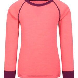Mountain Warehouse Merino Kids Round Neck Base Layer Top Bright Pink, Kids 7-8 Y